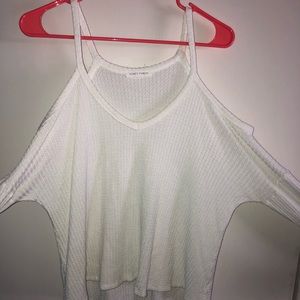 Long sleeve cold shoulder waffle knit shirt!